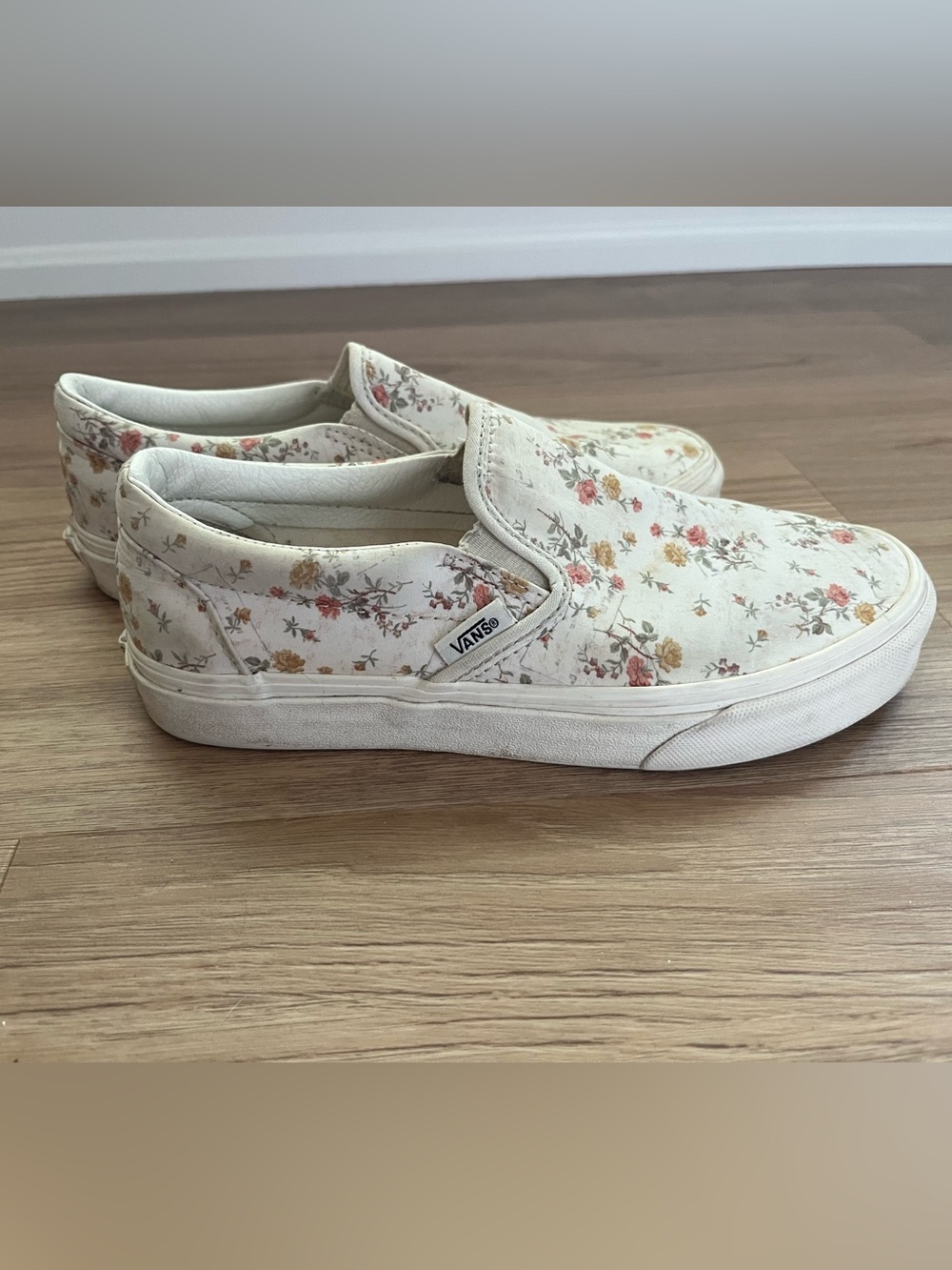 Vans Slip-On Canvas Sneakers in Cream with Pink & Yellow Floral Print